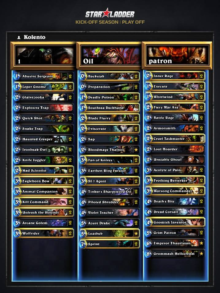 Starladder Hearthstone Kick-off Season колоды Kolento