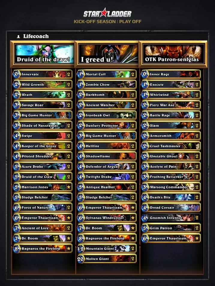 Starladder Hearthstone Kick-off Season колоды Lifecoach