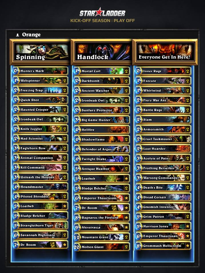 Starladder Hearthstone Kick-off Season колоды Orange